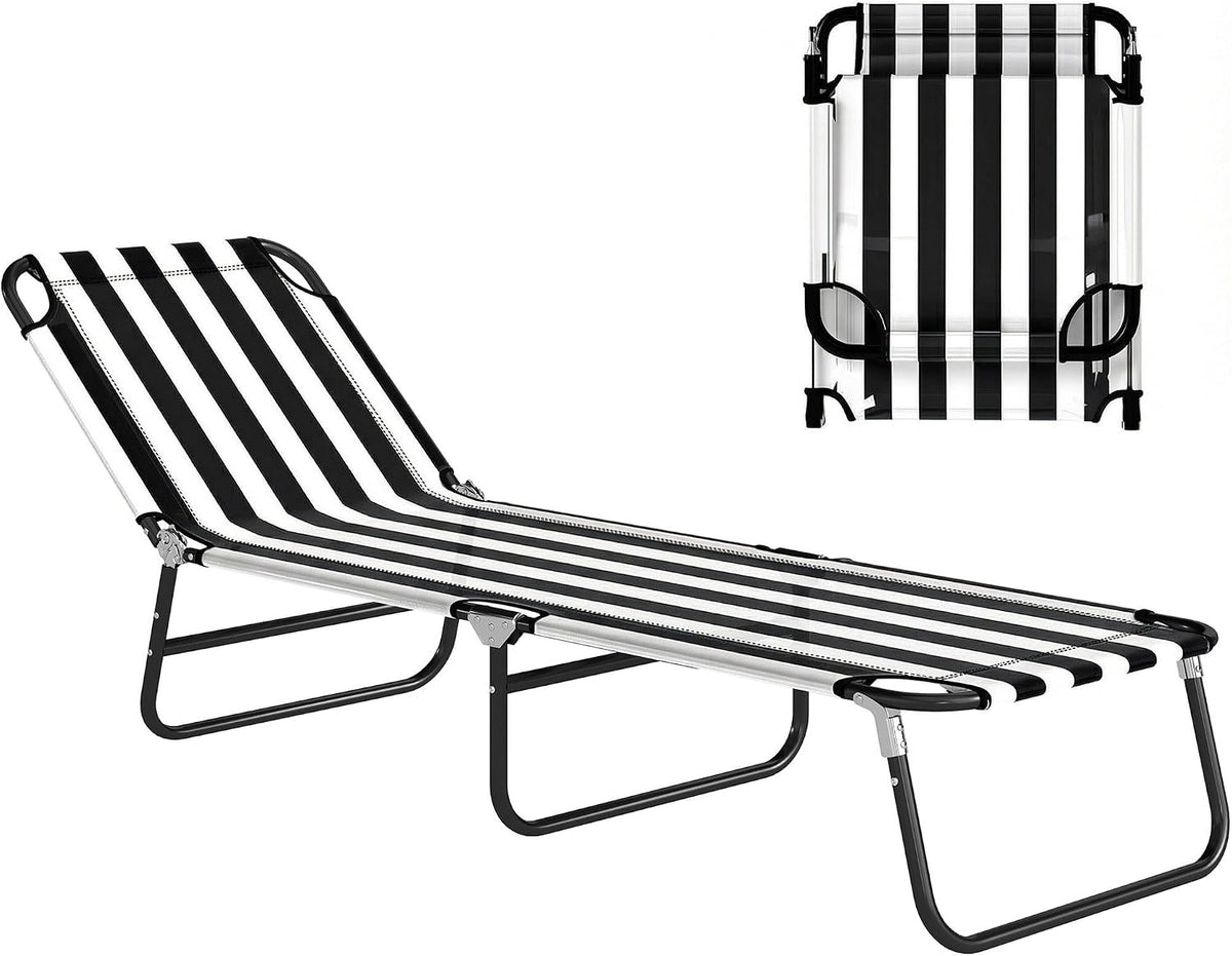 Outsunny Folding Chaise Lounge Chair with 5-Level Back, Black and White