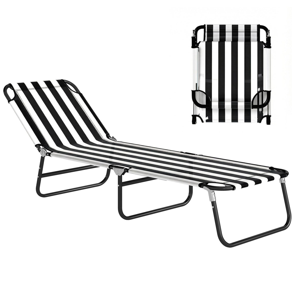 Outsunny Folding Chaise Lounge Chair with 5-Level Back, Black and White