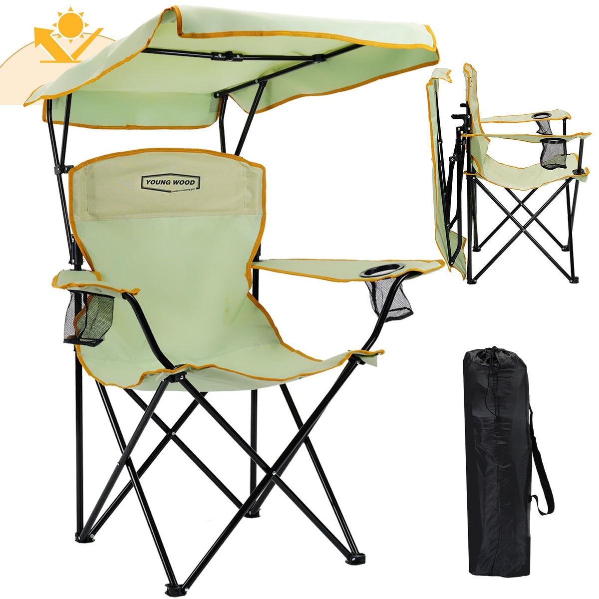 YOUNG WOOD Camping Chair with Canopy, Beach Chair with Shade,Portable,Lightweight Oversized for All, Easy to Open and Close Without Installation, Side Pocket Design for All Outdoor Activities，Blue