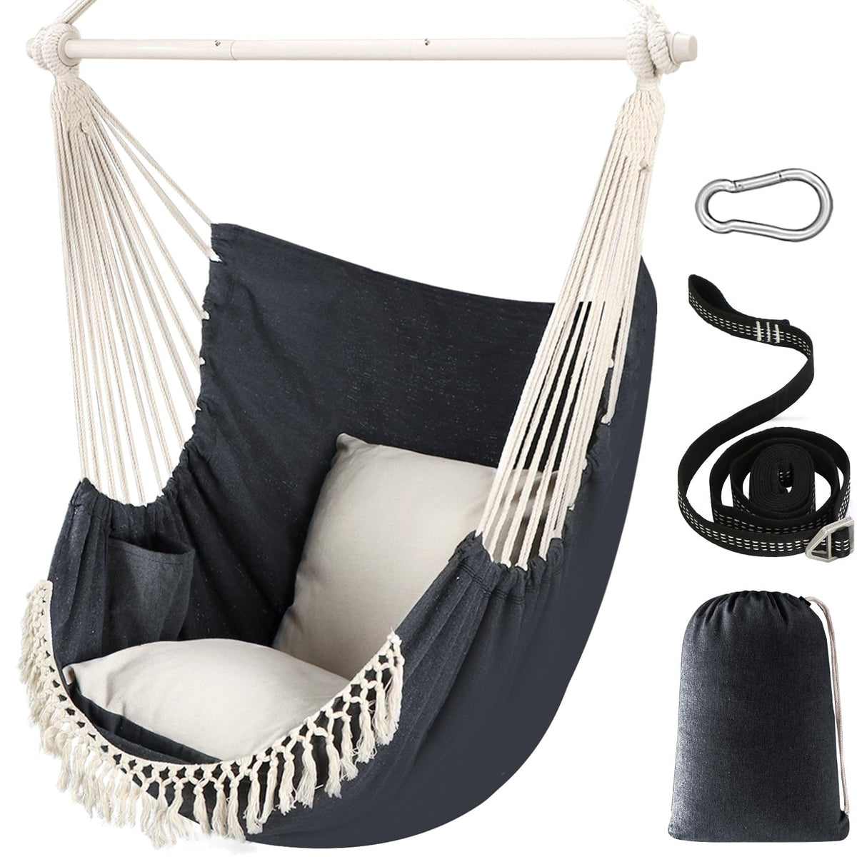 Chihee Hammock Chair Max 500 Lbs 2 Cushions Spreader Bar Strap Carabiner
