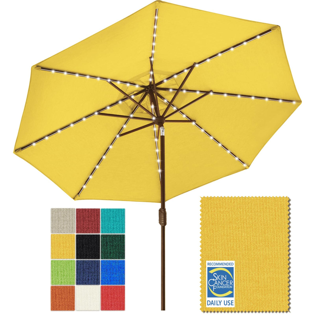 EliteShade USA 10-Year-Non-Fading 9ft 3-Tier Market Patio Umbrella, Commercial Table Umbrella with 80 Solar LED Lights, Crank Open, Windproof & UPF 50+ UV Protection for Garden, Deck, Pool, Backyard, Heather Beige