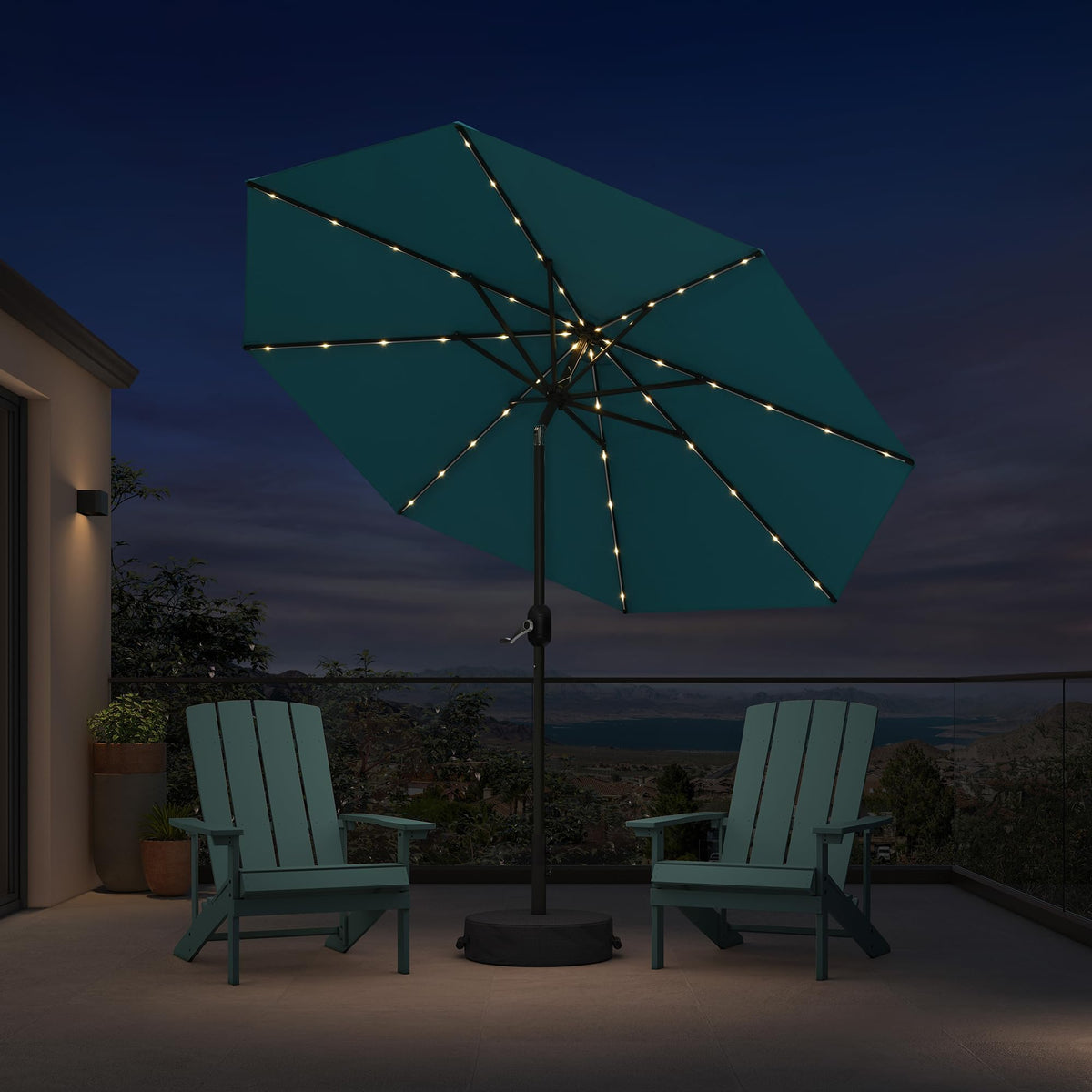 PURPLE LEAF Pool Market Umbrella with Base 9' UV Protection Outdoor, Beige