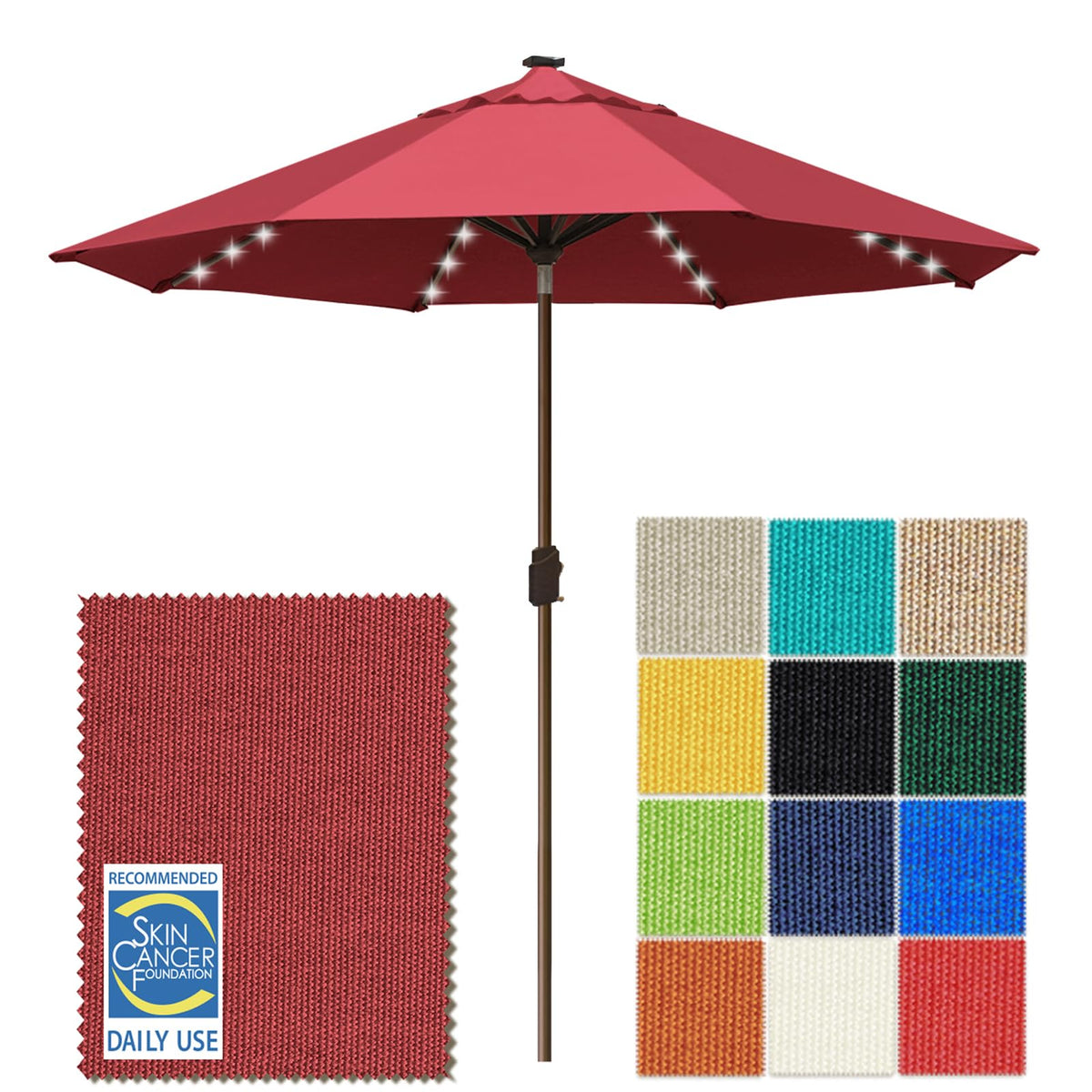 EliteShade USA 10-Year-Non-Fading 9ft 3-Tier Market Patio Umbrella, Commercial Table Umbrella with 80 Solar LED Lights, Crank Open, Windproof & UPF 50+ UV Protection for Garden, Deck, Pool, Backyard, Heather Beige