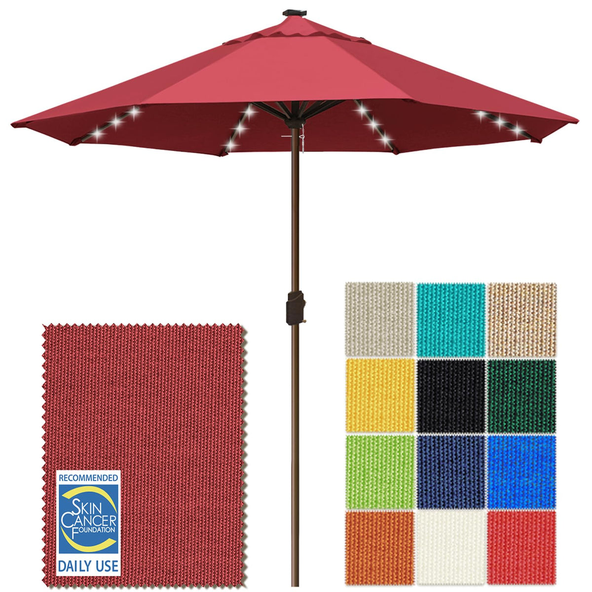EliteShade USA 10-Year-Non-Fading 9ft 3-Tier Market Patio Umbrella, Commercial Table Umbrella with 80 Solar LED Lights, Crank Open, Windproof & UPF 50+ UV Protection for Garden, Deck, Pool, Backyard, Heather Beige