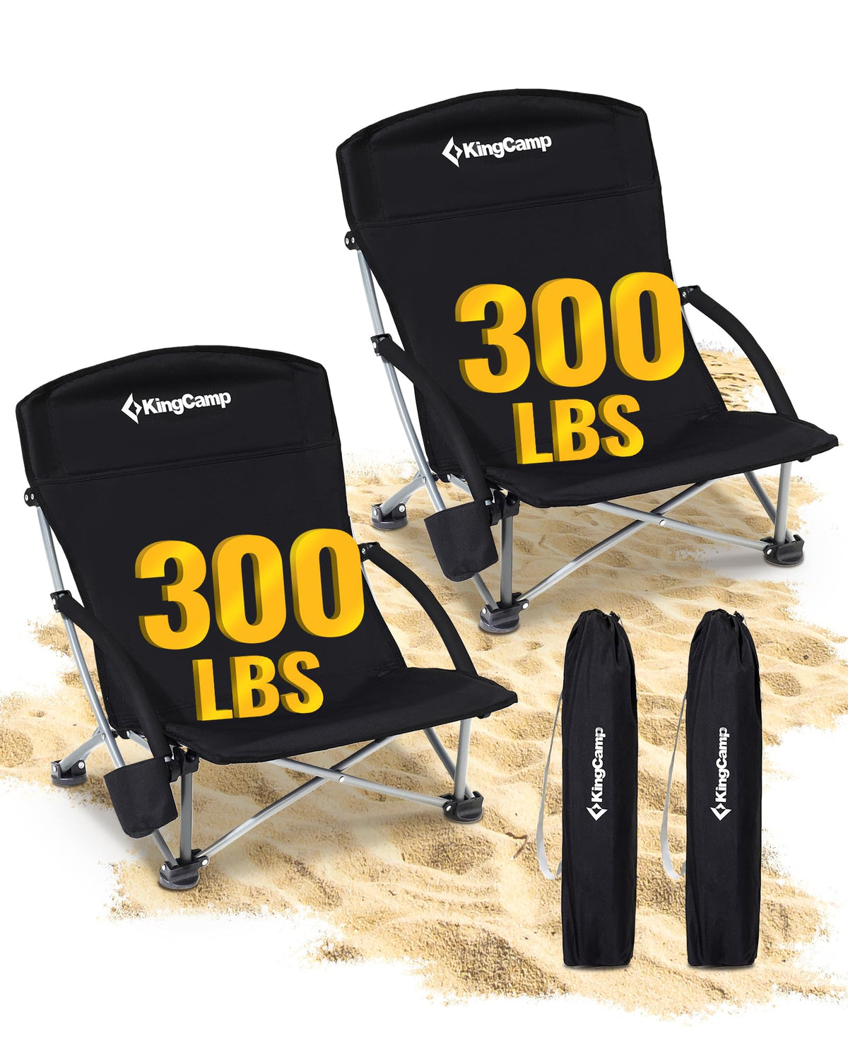 KingCamp Low Beach Chairs 2 Pack, Folding Portable High Back Chair