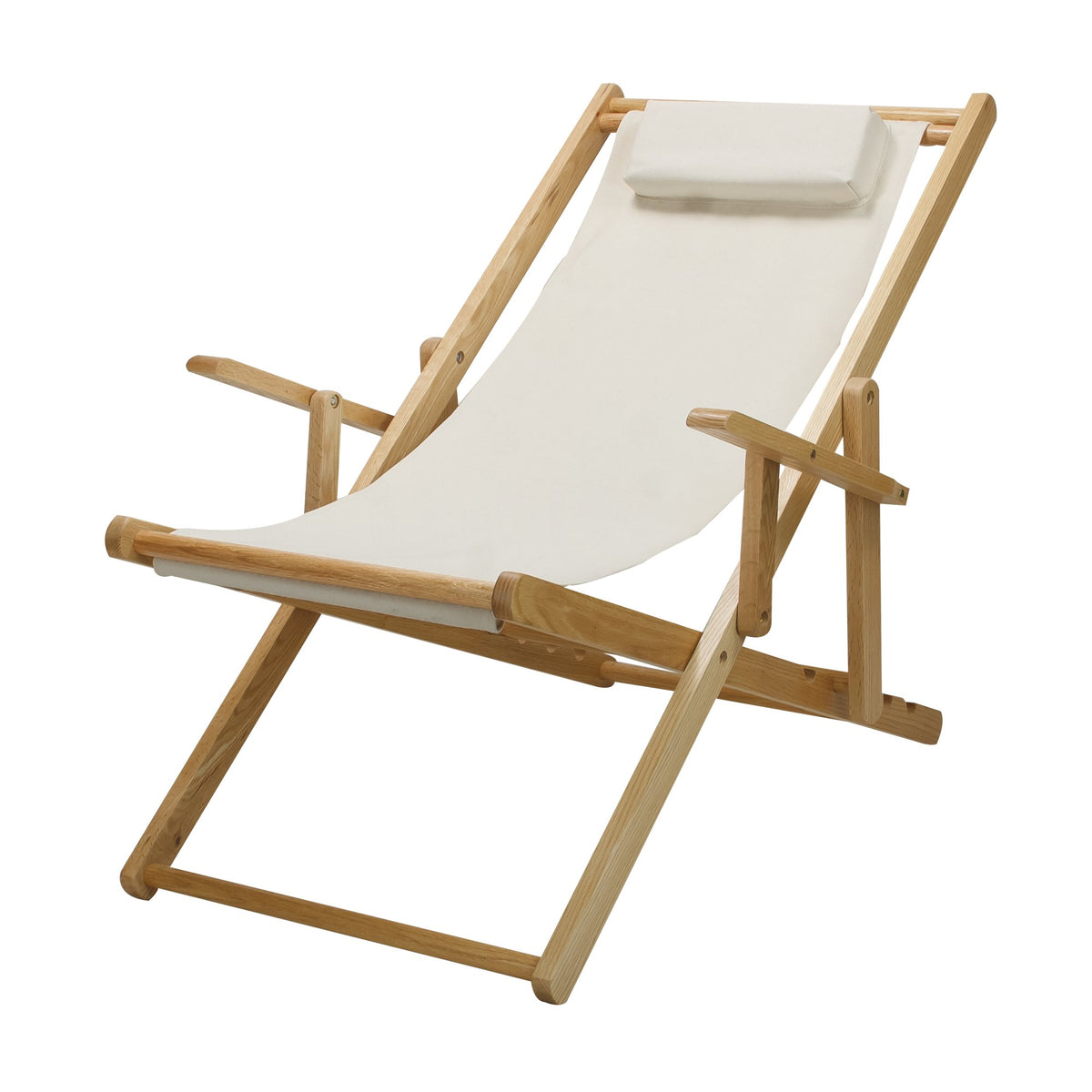 Casual Home Adjustable Sling Chair Natural Frame, Natural Canvas 26.5D x 42W x 33H in