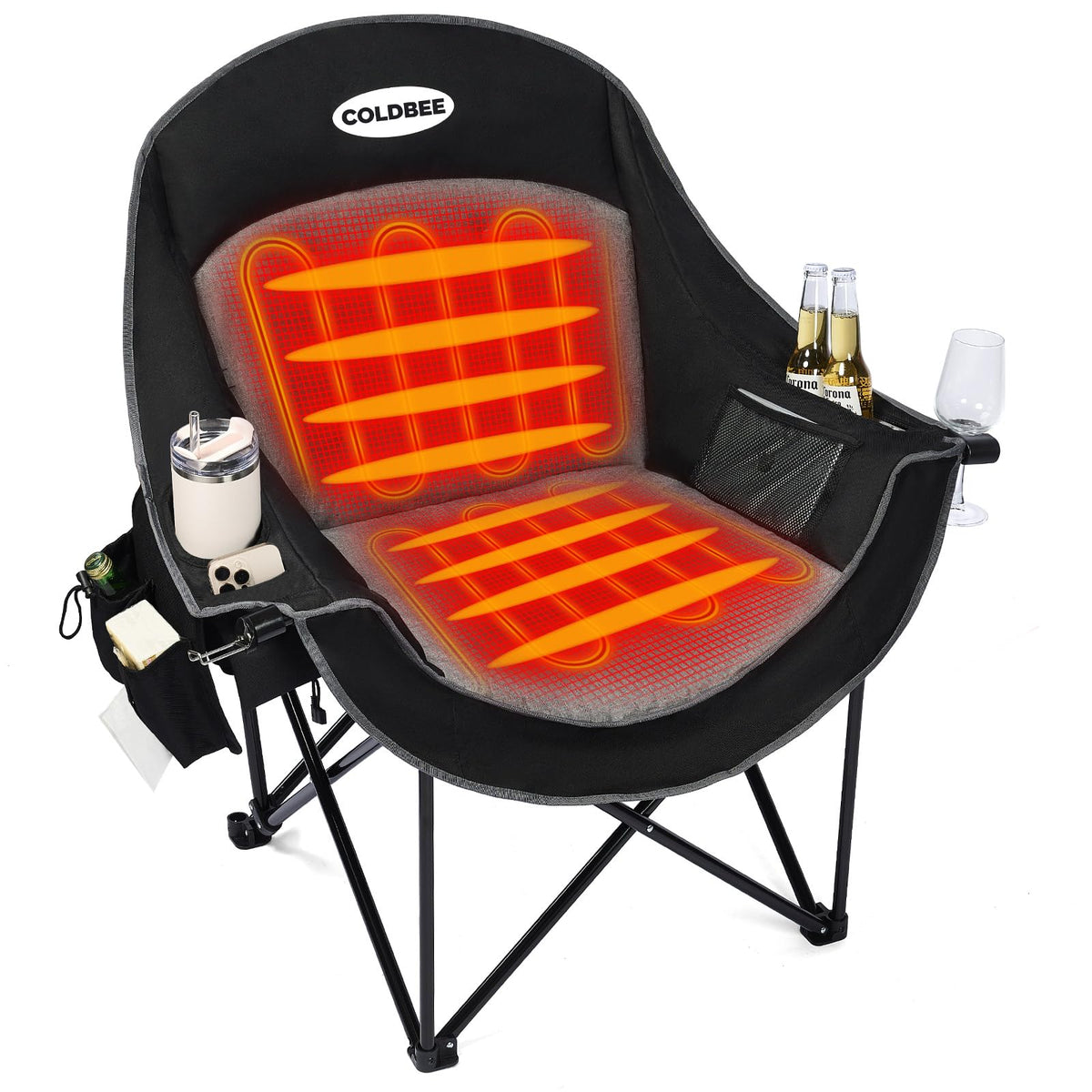 Coldbee Oversized Camping Chairs, Heavy Duty Padded, Thick Headrest, Black