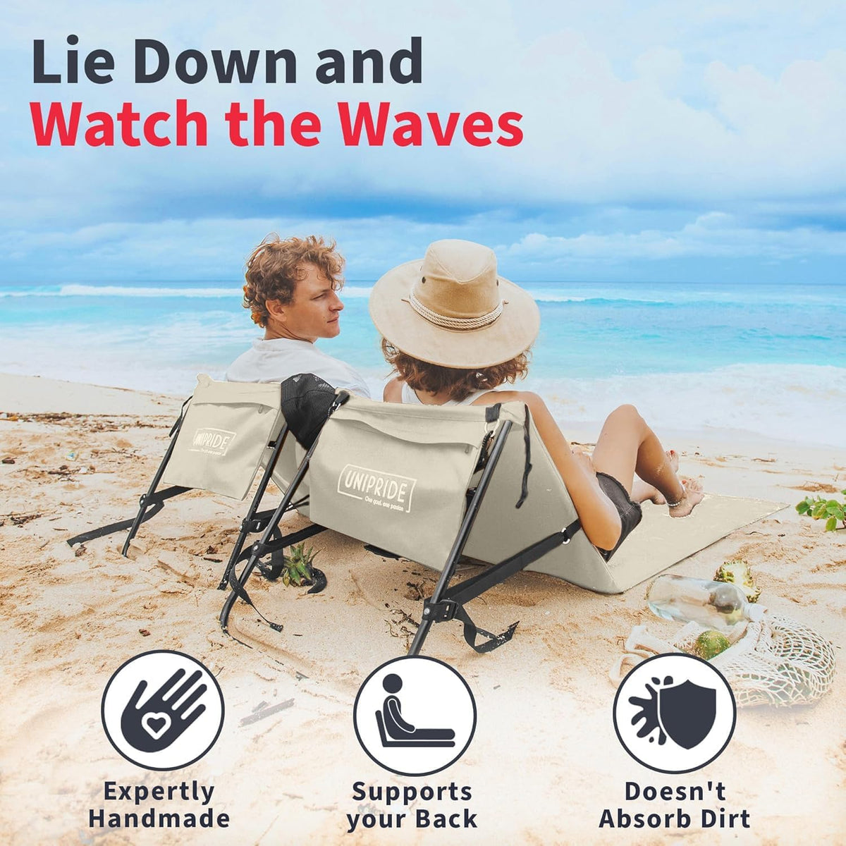 Lightweight Beach Chairs for Adults #2026 - Beach Mat Sand Free Waterproof I Ideal as Lounger for Tanning I Relaxing, Compact & Ultimate Beach Gear (Beige)