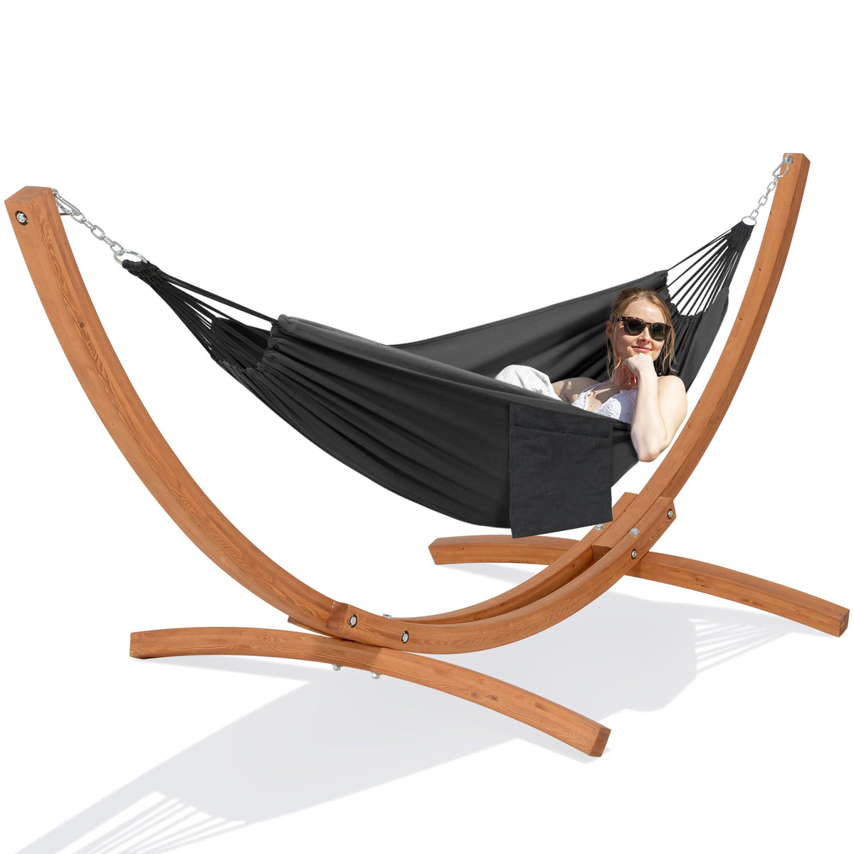 SUNCREAT Freestanding Hammock with 10 ft Wooden Stand Included, Coffee