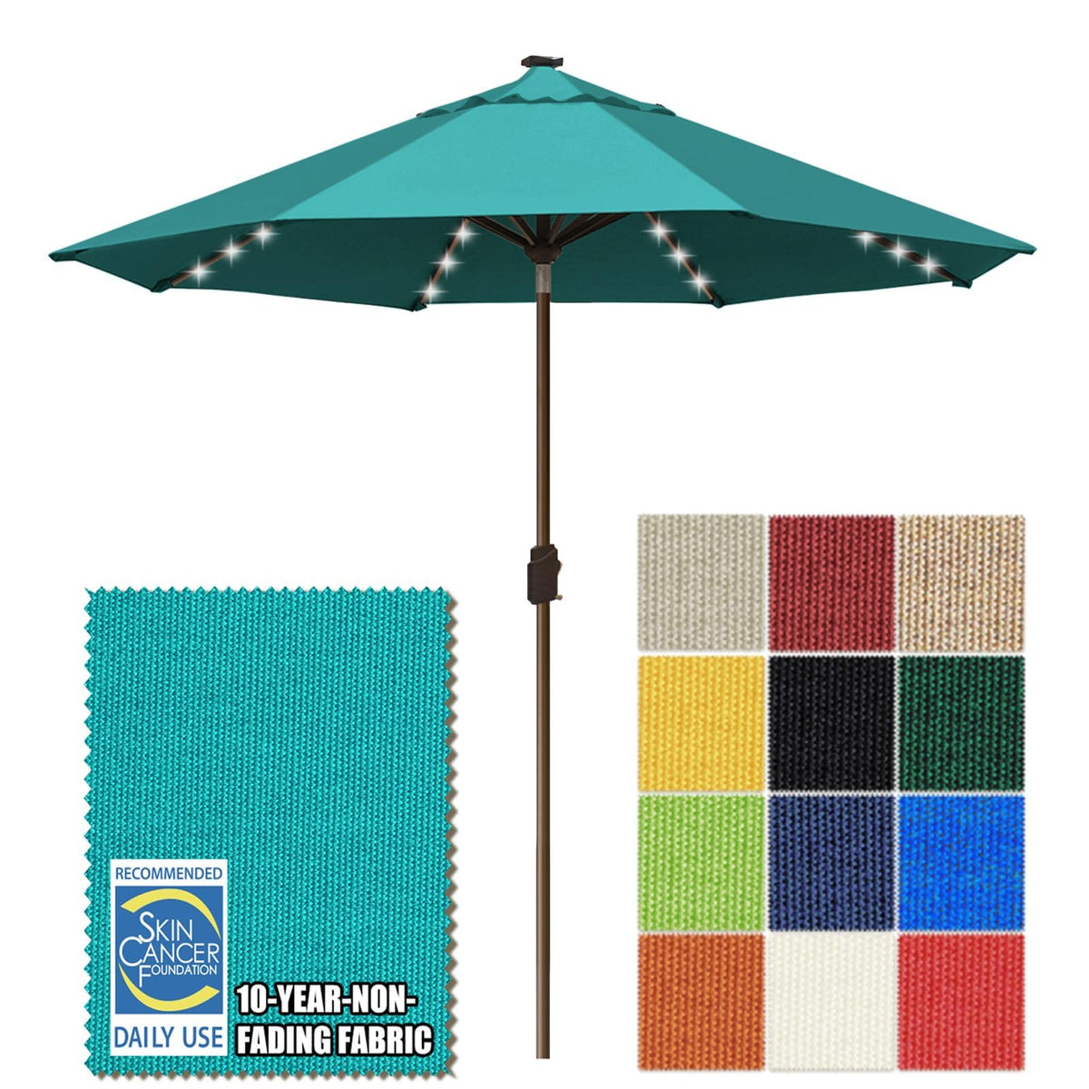 EliteShade USA 10-Year-Non-Fading 9ft 3-Tier Market Patio Umbrella, Commercial Table Umbrella with 80 Solar LED Lights, Crank Open, Windproof & UPF 50+ UV Protection for Garden, Deck, Pool, Backyard, Heather Beige