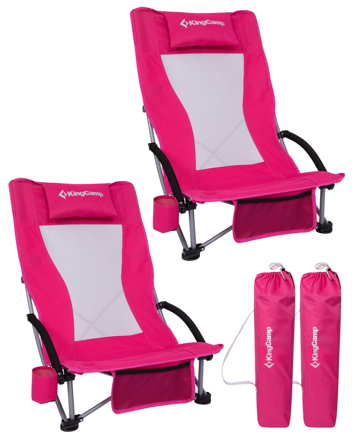 KingCamp Low Beach Chairs 2 Pack, Folding Portable High Back Chair