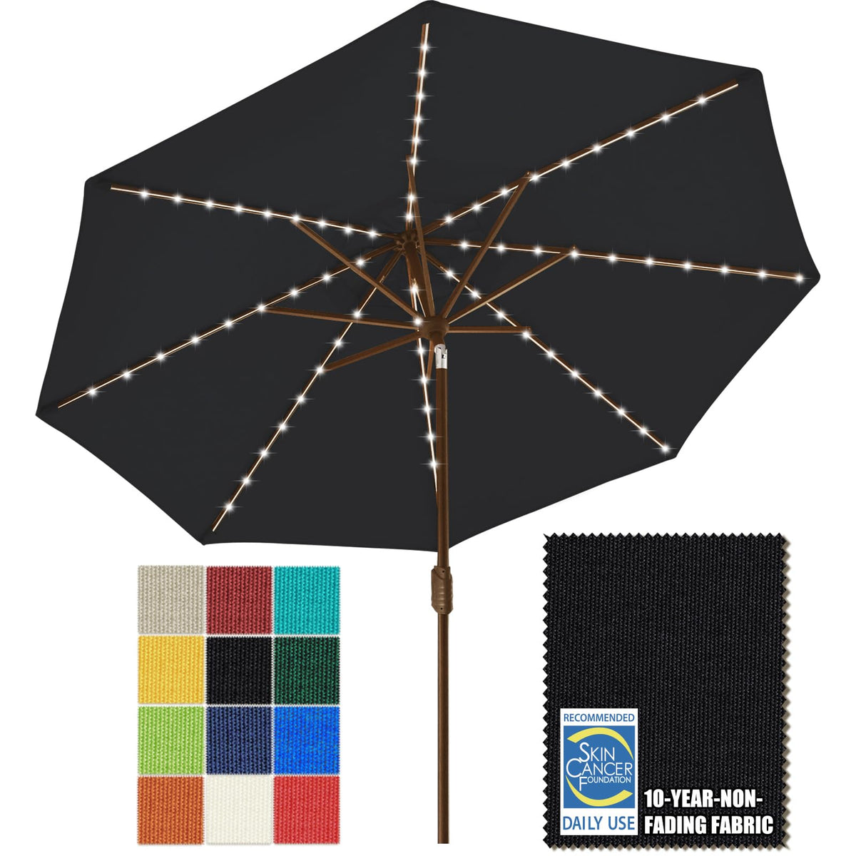 EliteShade USA 10-Year-Non-Fading 9ft 3-Tier Market Patio Umbrella, Commercial Table Umbrella with 80 Solar LED Lights, Crank Open, Windproof & UPF 50+ UV Protection for Garden, Deck, Pool, Backyard, Heather Beige