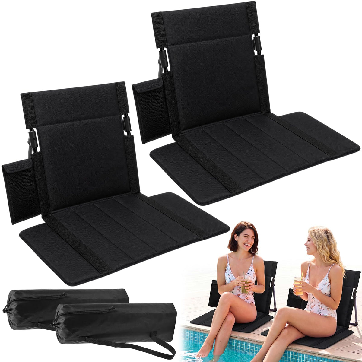 2 Pcs Foldable Beach Pool Chairs Portable Folding Adjustable Sun Chairs Poolside Seat for Edge of Pool for Beach Camping Picnic Lawn, 16 x 31 x 15.3 Inches, Sky Blue