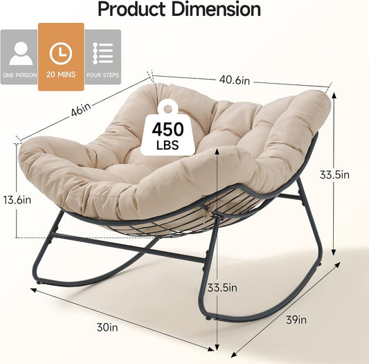 Papasan Rocking Chair, Oversized Outdoor Egg Chair with Thick Cushion