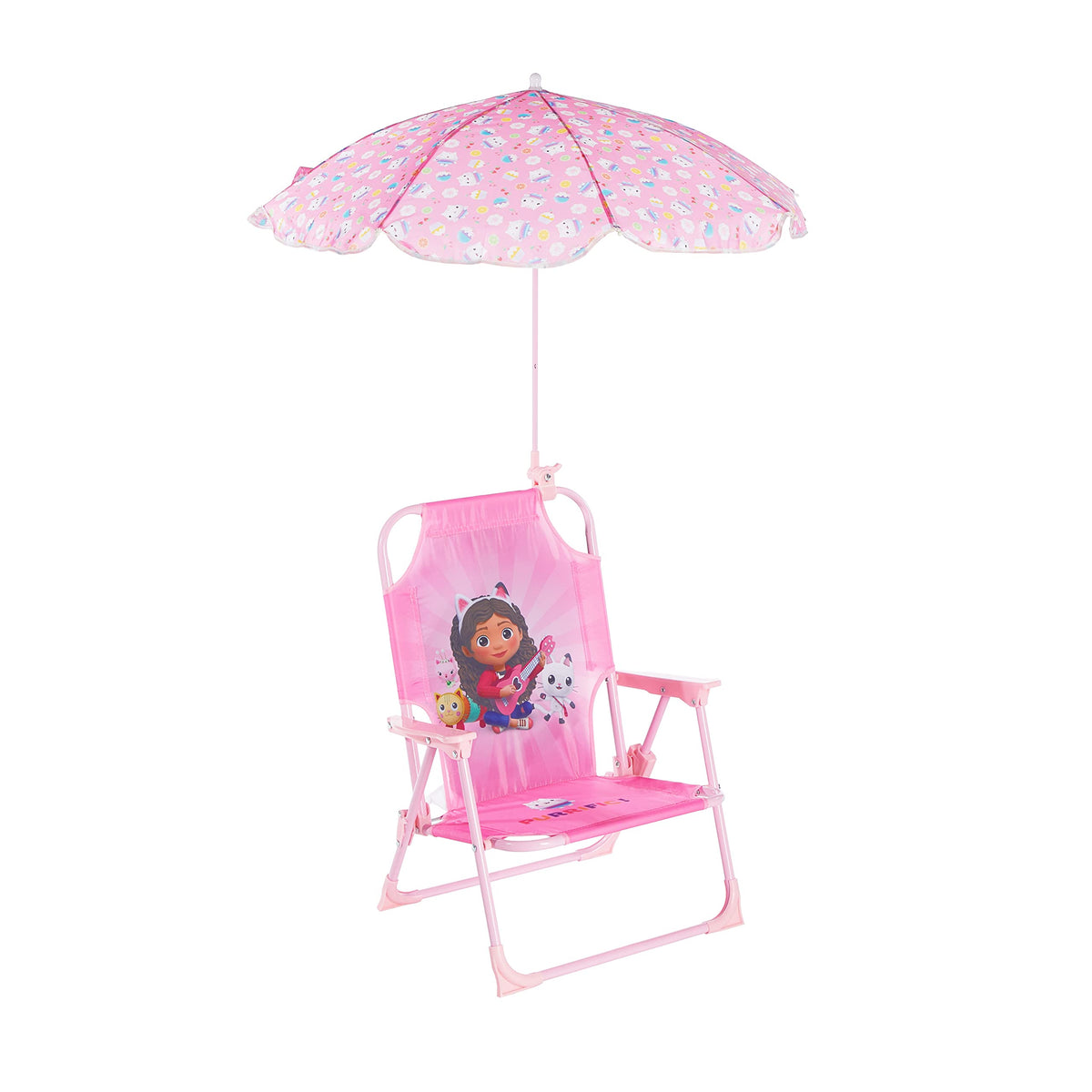 Sanrio Hello Kitty Kids Outdoor Folding Beach Chair with Umbrella,Portable Camp Chair for Ages 3+, Lightweight & Compact for Beach, Camping, and Backyard