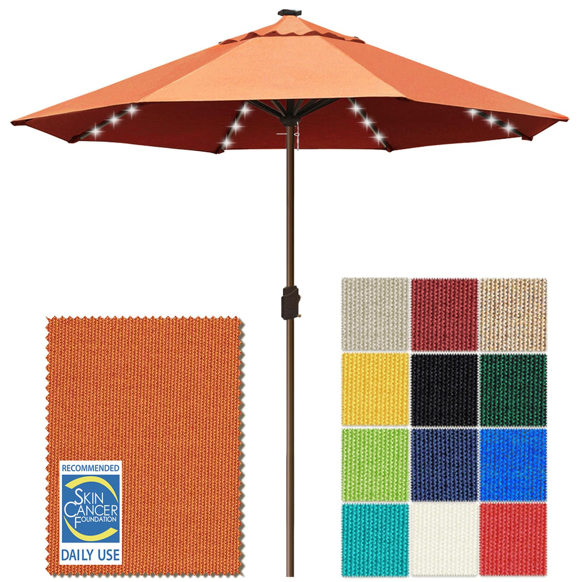 EliteShade USA 10-Year-Non-Fading 9ft 3-Tier Market Patio Umbrella, Commercial Table Umbrella with 80 Solar LED Lights, Crank Open, Windproof & UPF 50+ UV Protection for Garden, Deck, Pool, Backyard, Heather Beige