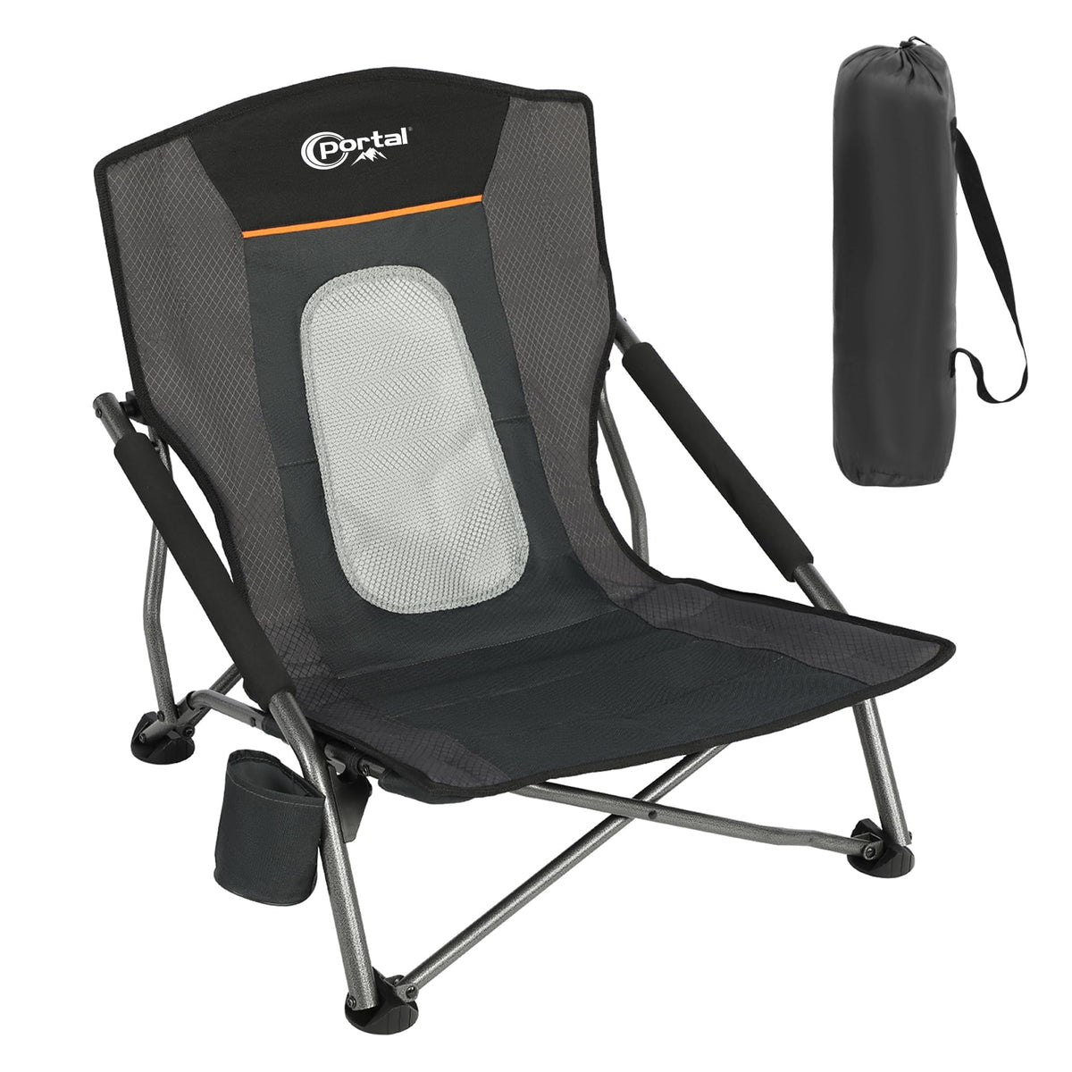 Portal Beach Chairs for Adults Camping Low Lightweight Portable Chair with Cup Holder Mesh Back Carry Bag for Outdoor Sand Lawn Travel Picnic Festival Concert