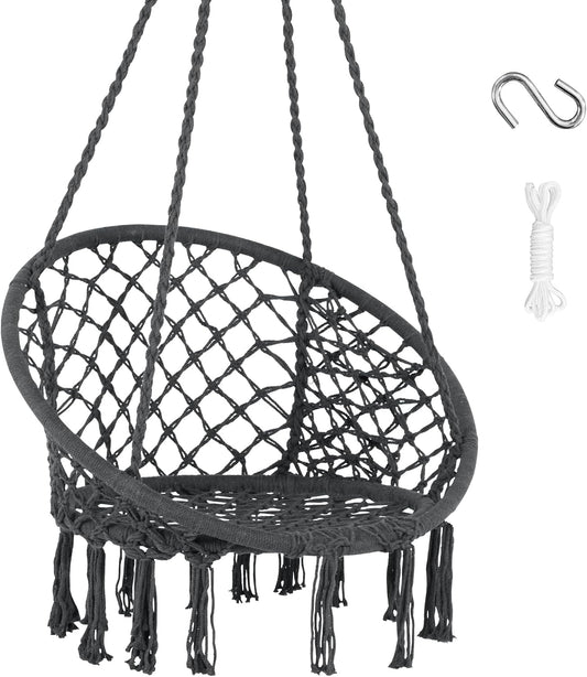 SUNCREAT Hammock Chair Hanging Macrame Swing with Hardware Kits, Grey