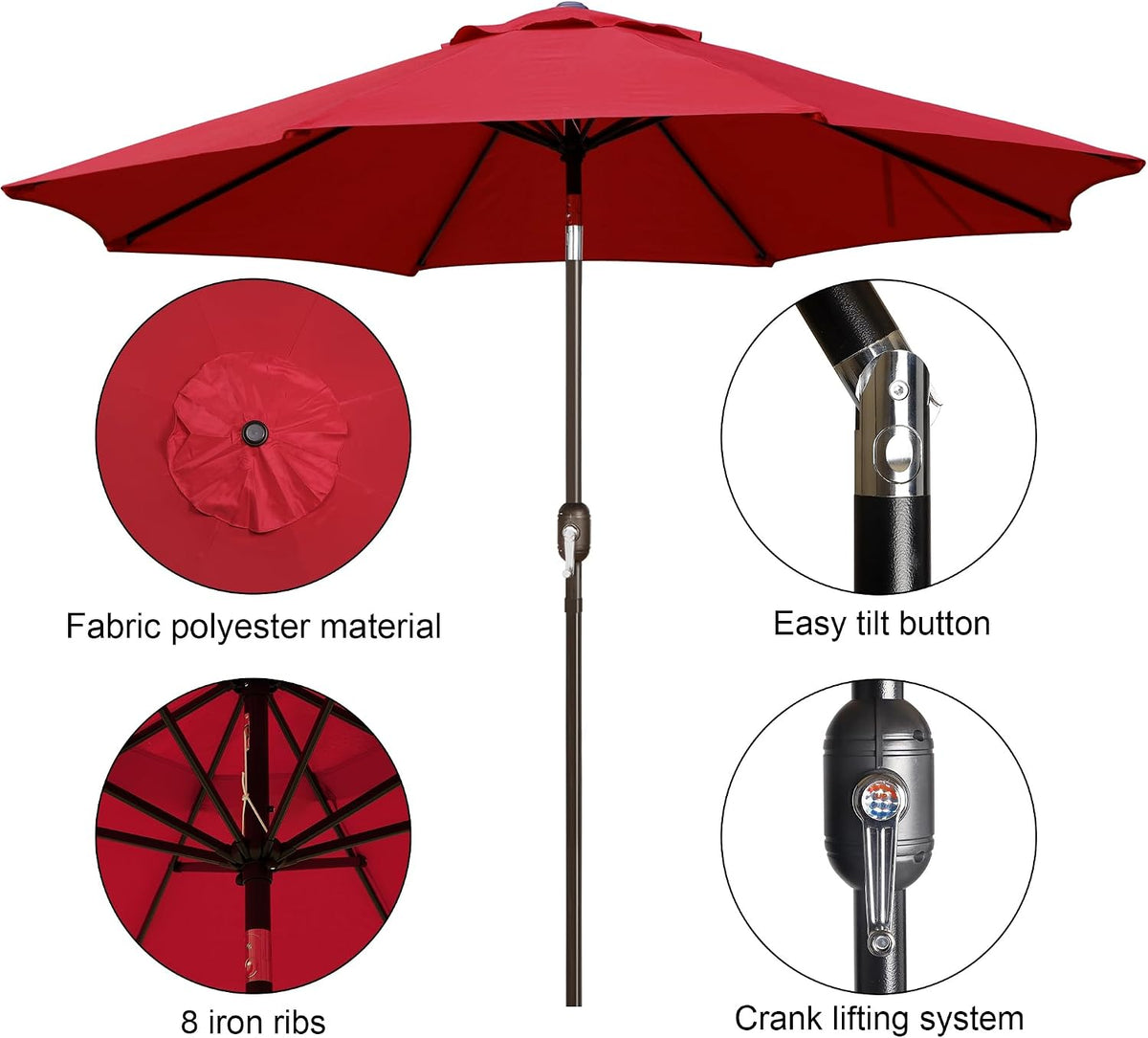 Blissun 9' Outdoor Patio Umbrella, Outdoor Table Umbrella, Yard Umbrella, Market Umbrella with 8 Sturdy Ribs, Push Button Tilt and Crank