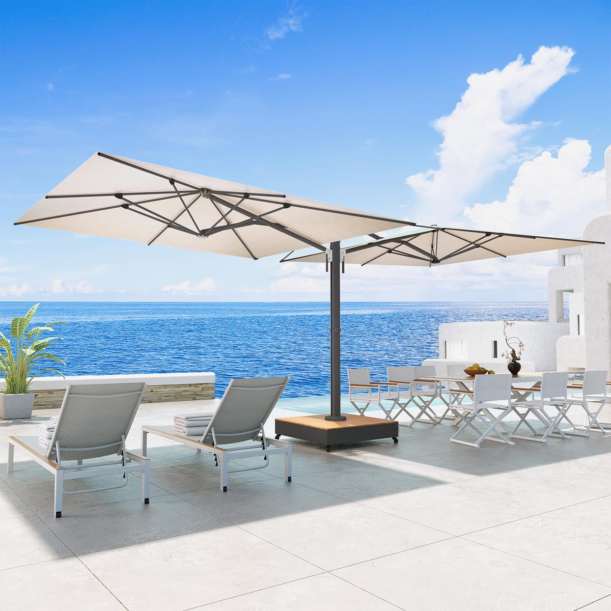 Grand patio 10x10 FT Large Patio Umbrella with Base, Double-Sided Outdoor Cantilever Aluminum Umbrella, Offset Umbrella with Cover for Commercial Use, Poolside, Deck, Backyard, Gray
