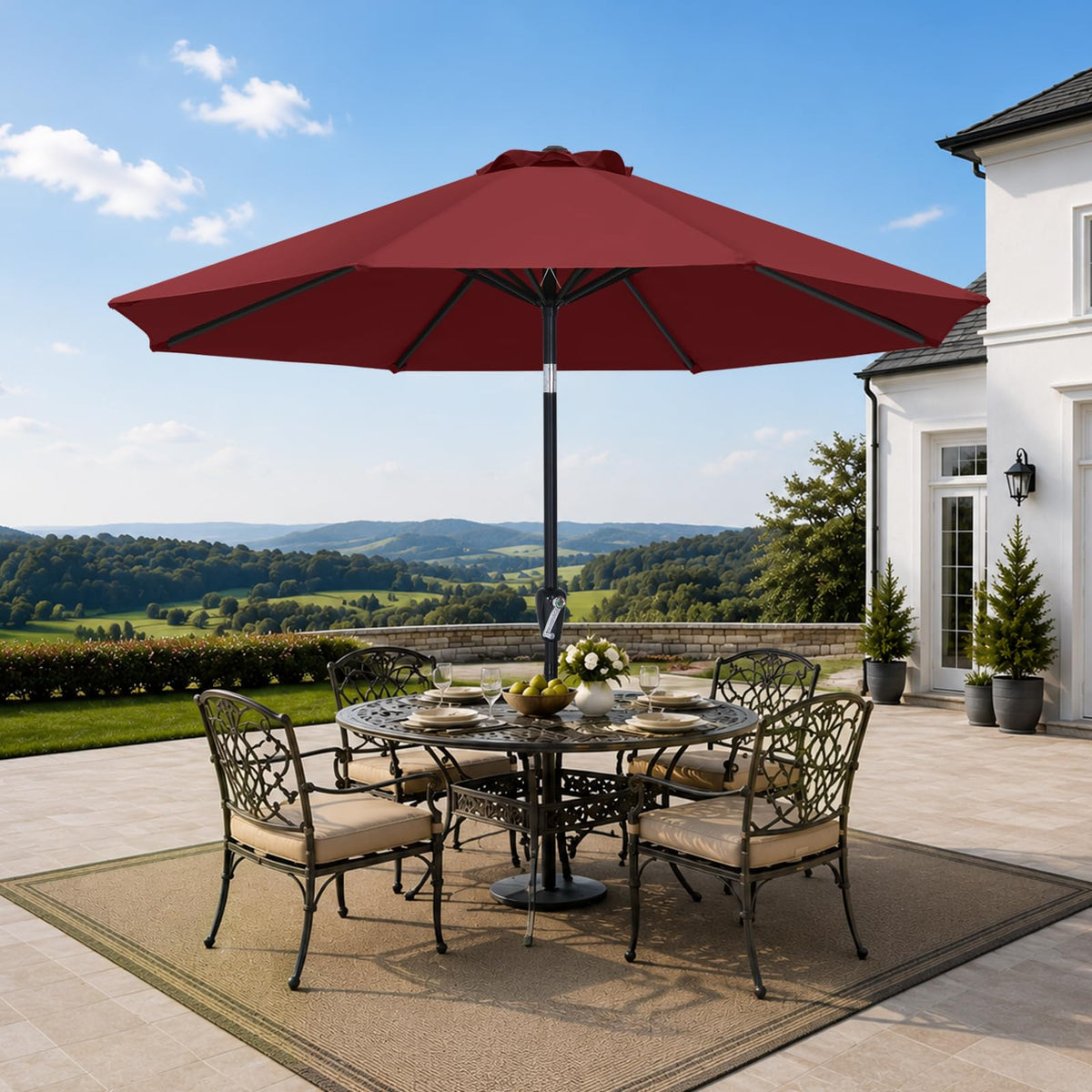 MASTERCANOPY 9ft Patio Umbrella with Tilt & Crank, Brown
