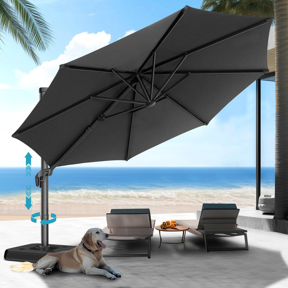 HOTEEL 10x10ft Patio Umbrella Cantilever Umbrella Double Top - Upgrade and Intensify - 360 Rotation and 5 Angles Adjustment - Aluminum Offset Pool Umbrella Outdoor Umbrellas for Patio Garden Deck Pool
