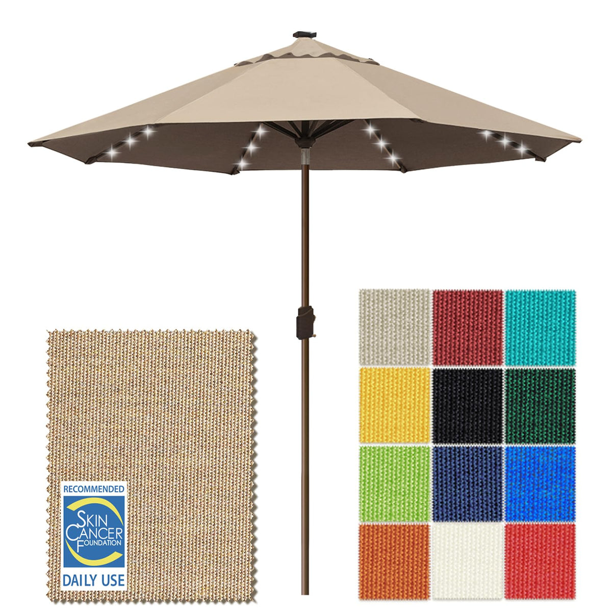 EliteShade USA 10-Year-Non-Fading 9ft 3-Tier Market Patio Umbrella, Commercial Table Umbrella with 80 Solar LED Lights, Crank Open, Windproof & UPF 50+ UV Protection for Garden, Deck, Pool, Backyard, Heather Beige