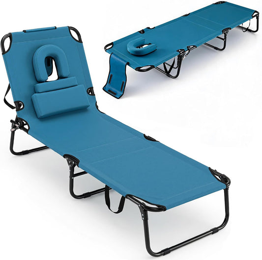 GYMAX Tanning Chair, 330lbs Beach Lounge Chair with Face Hole