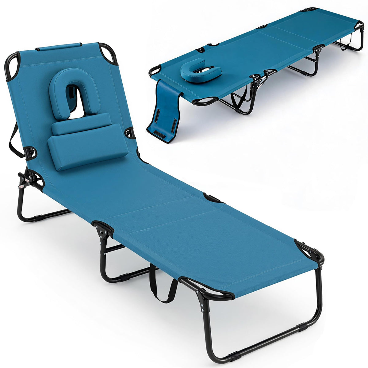 GYMAX Tanning Chair, 330lbs Beach Lounge Chair with Face Hole