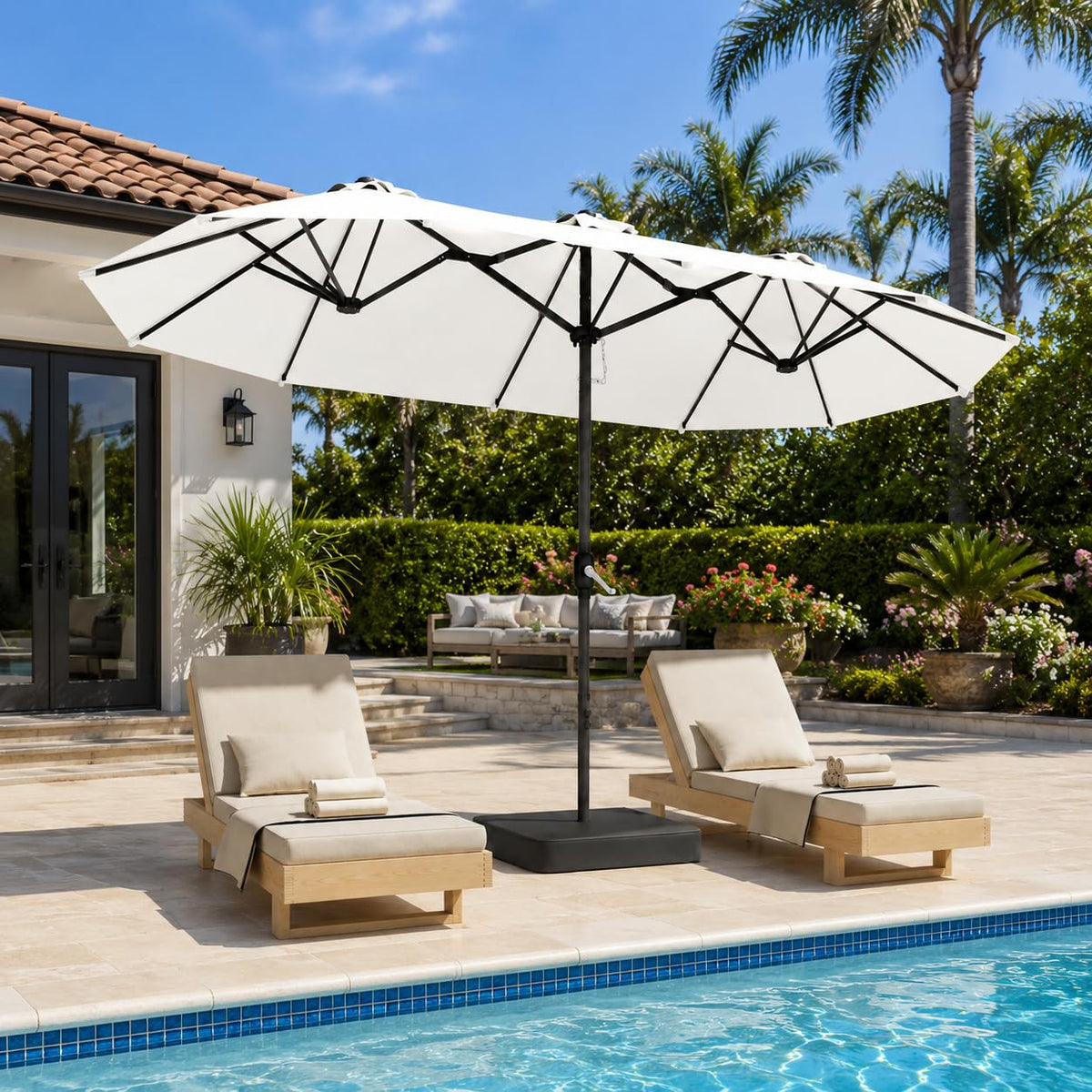15ft Large Double-Sided Rectangle Patio Umbrella with Base Included,Gray