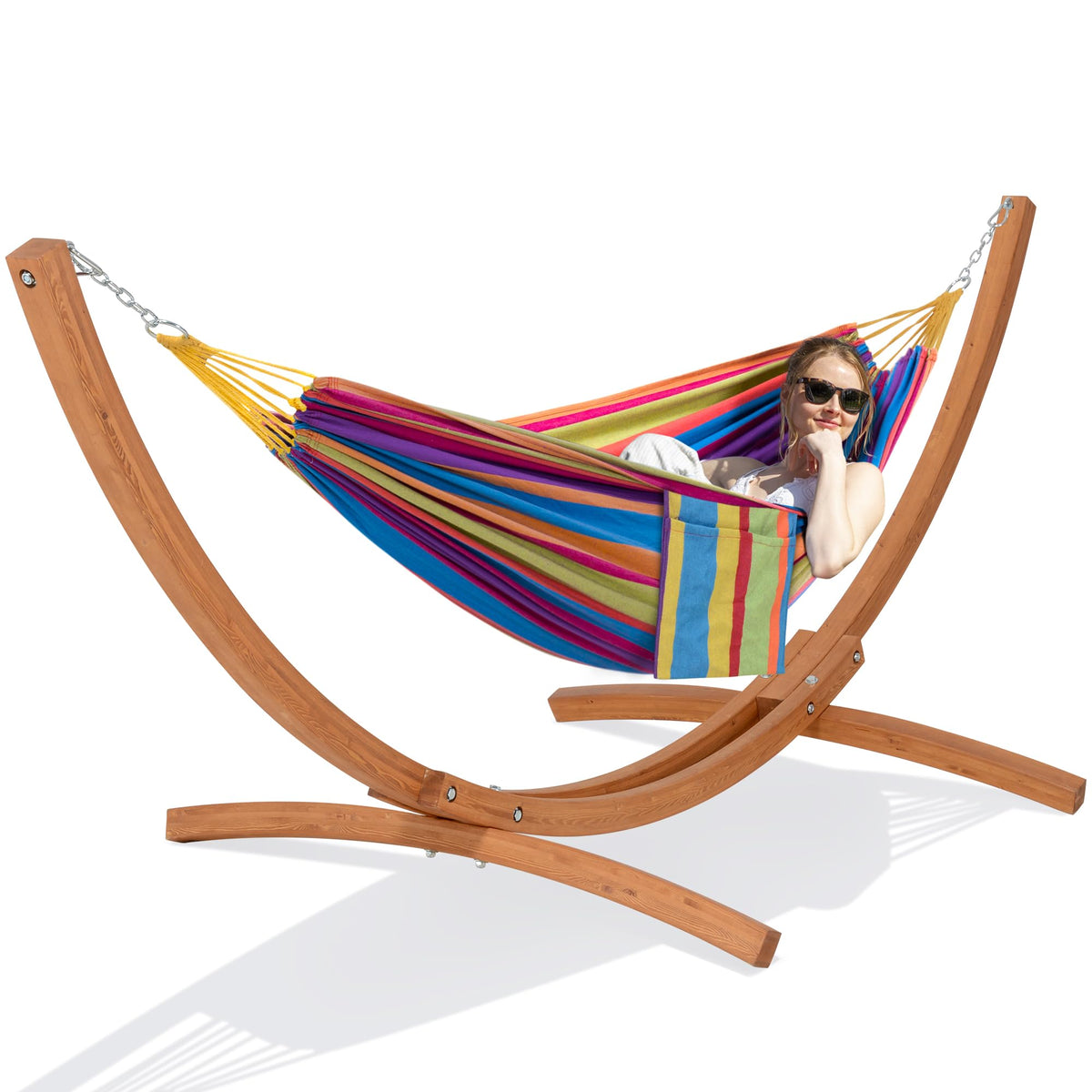 SUNCREAT Freestanding Hammock with 10 ft Wooden Stand Included, Coffee