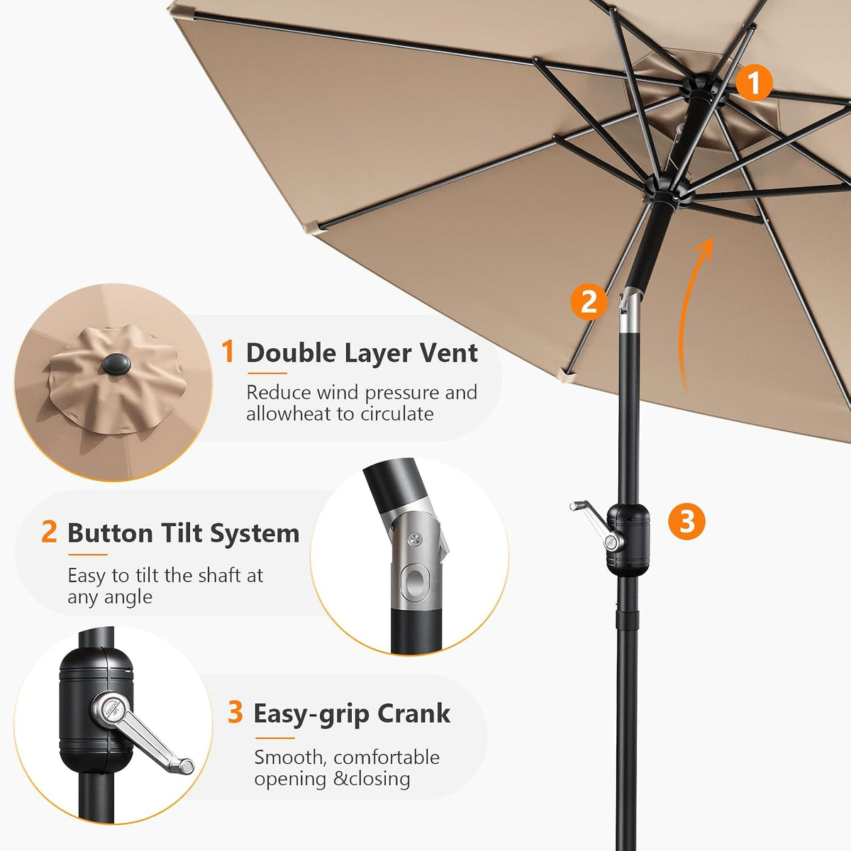9FT Patio Umbrella, Outdoor Table Umbrella with Tilt & Crank
