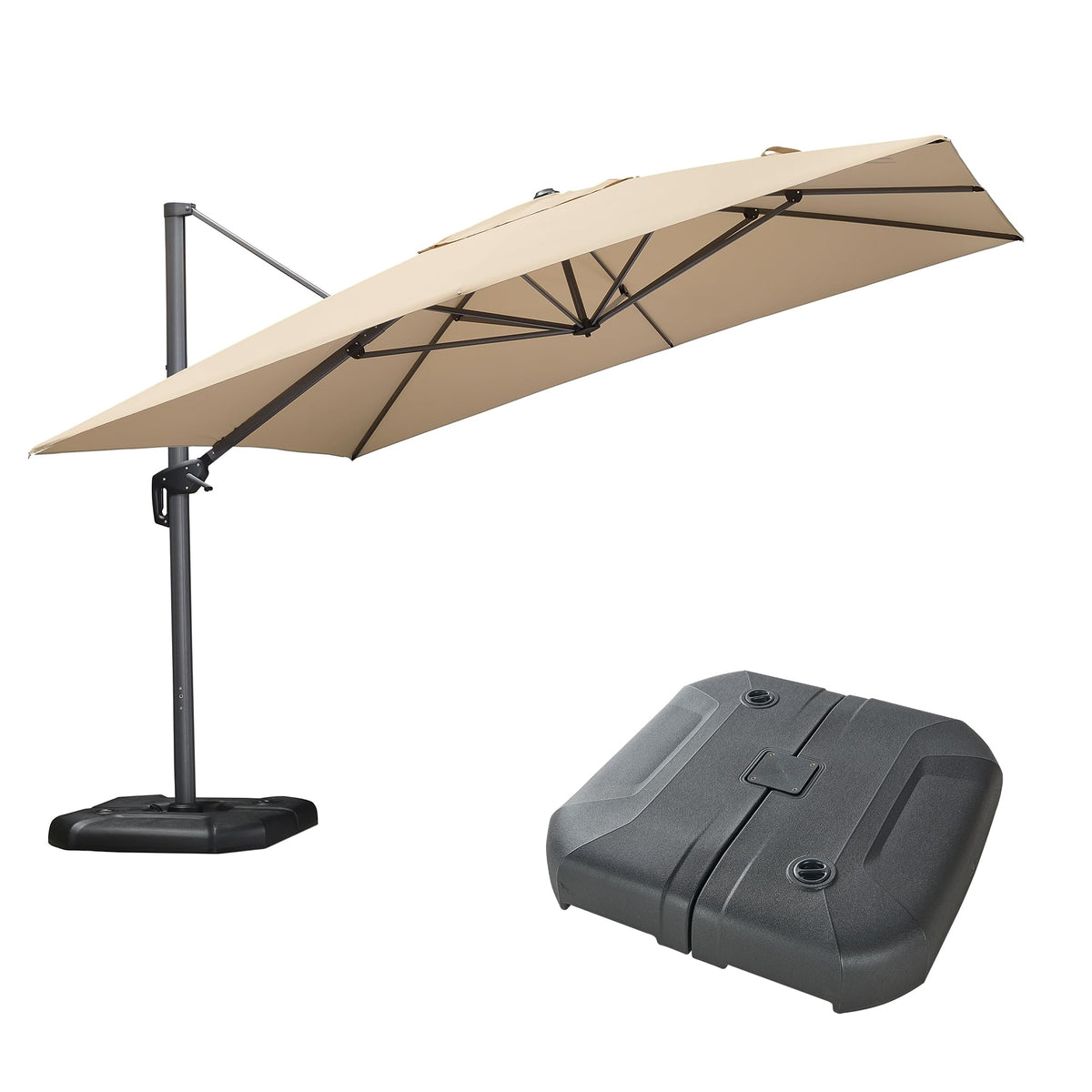 PURPLE LEAF Patio Umbrella with Base 9' x 11.5' 360° Rotation Control Beige