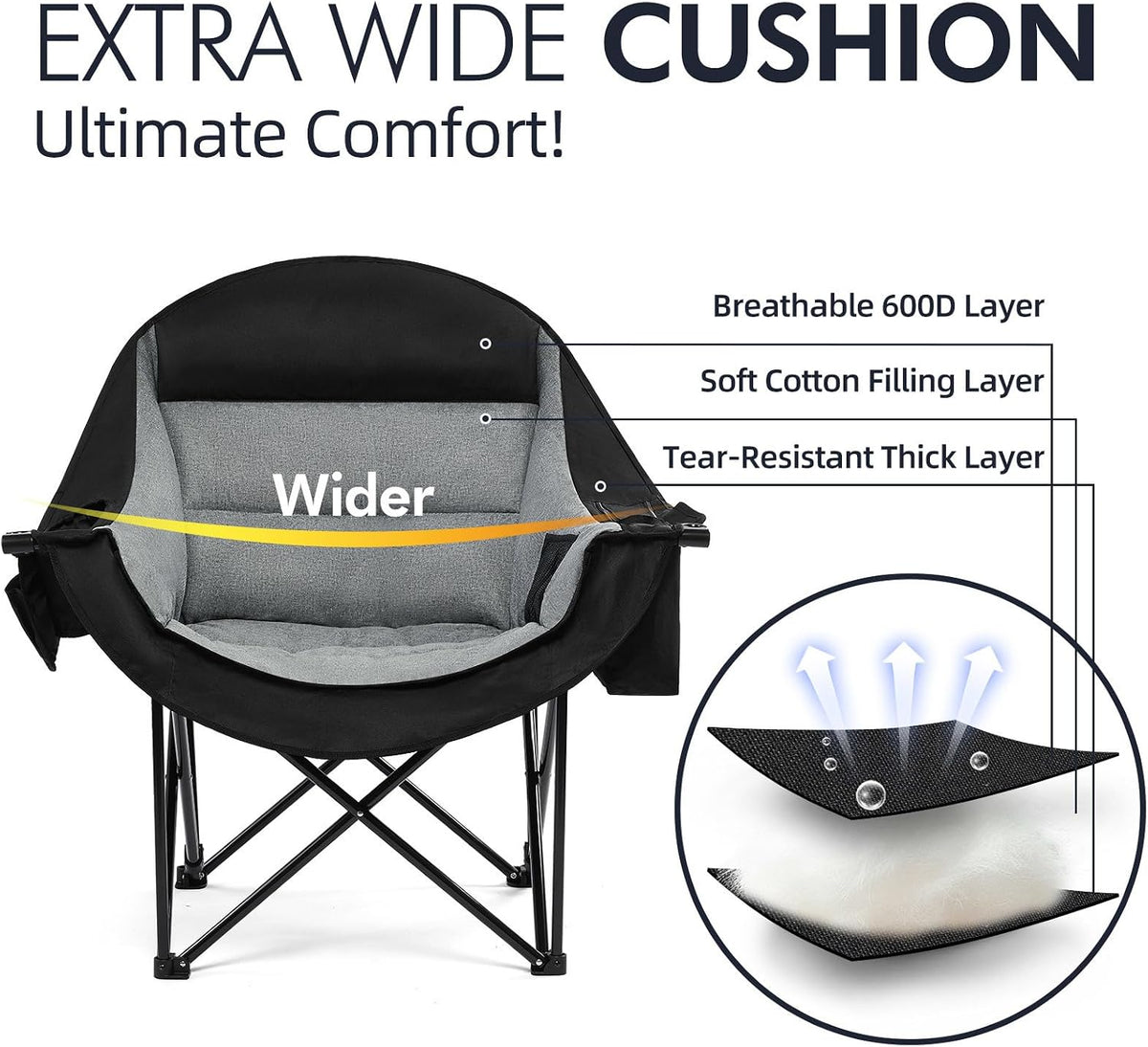 Oversized Camping Chairs for Adults - Heavy Duty Padded Outdoor Camp Chair