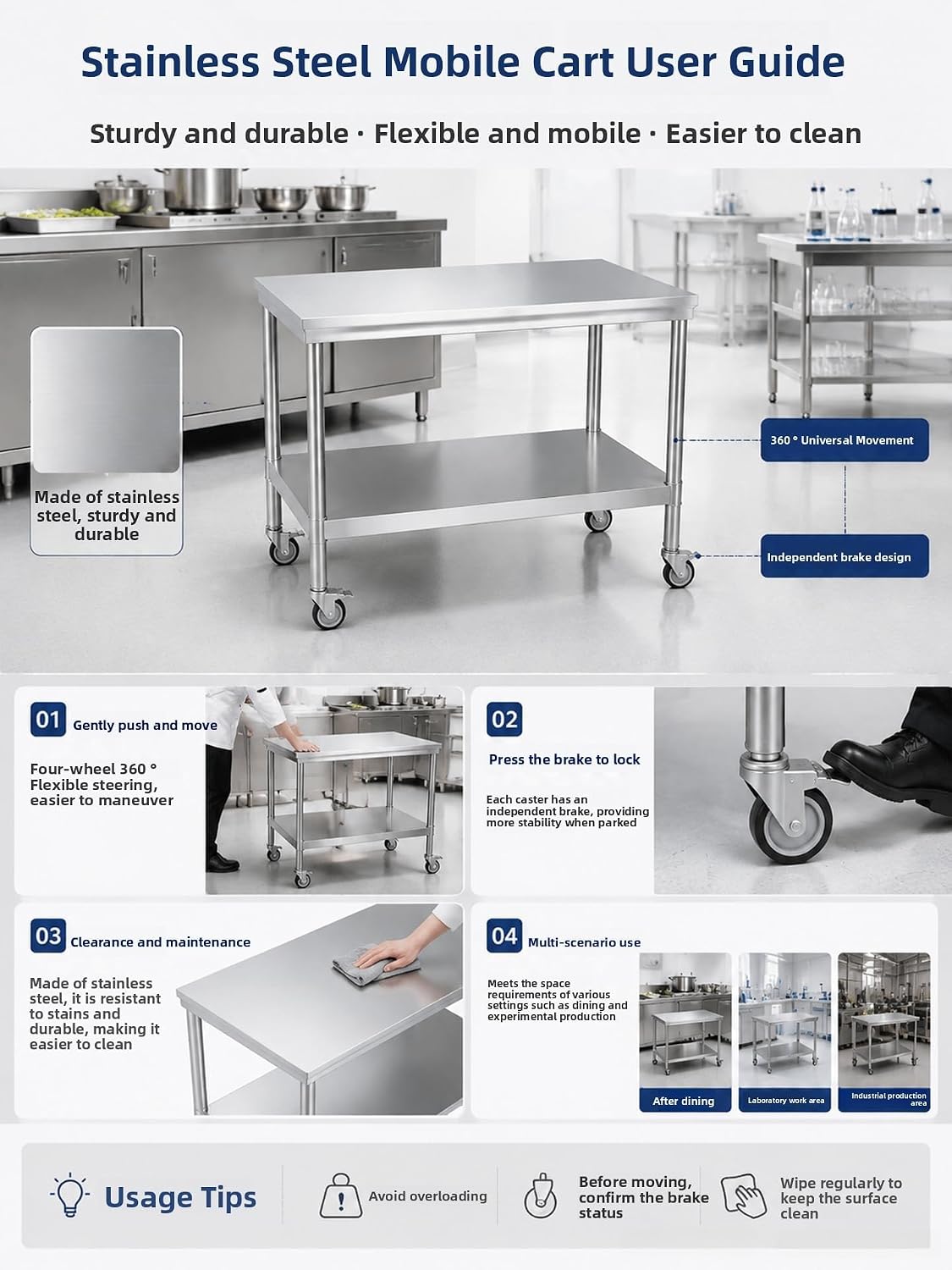 24x48 Stainless Steel Table,900 LBS Capacity，with Wheels