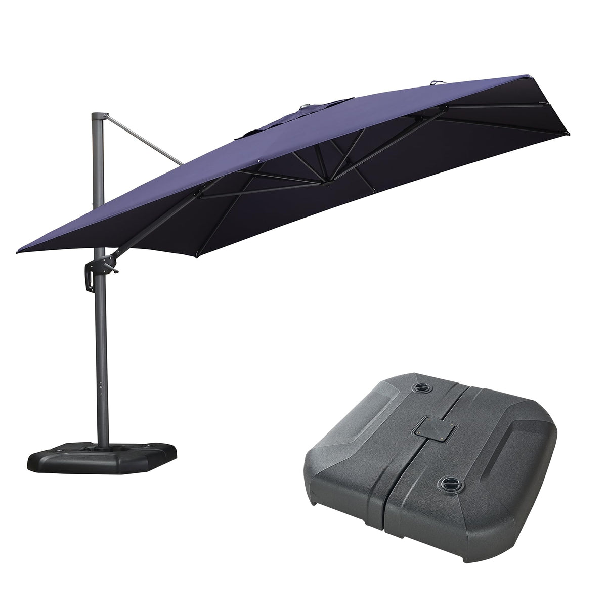 PURPLE LEAF Patio Umbrella with Base 9' x 11.5' 360° Rotation Control Beige