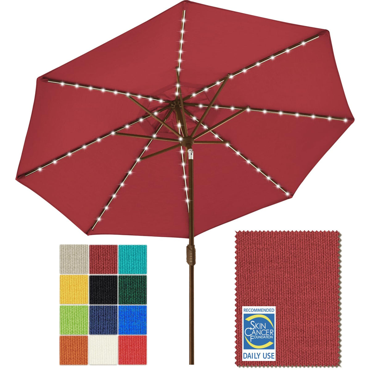 EliteShade USA 10-Year-Non-Fading 9ft 3-Tier Market Patio Umbrella, Commercial Table Umbrella with 80 Solar LED Lights, Crank Open, Windproof & UPF 50+ UV Protection for Garden, Deck, Pool, Backyard, Heather Beige
