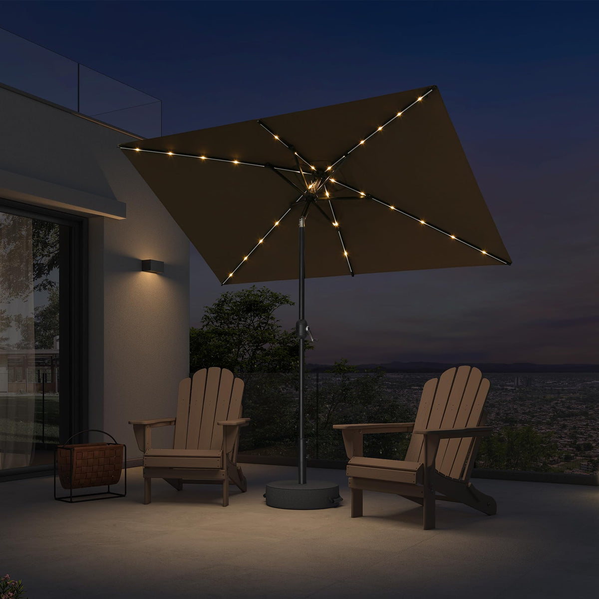 PURPLE LEAF Pool Market Umbrella with Base 9' UV Protection Outdoor, Beige