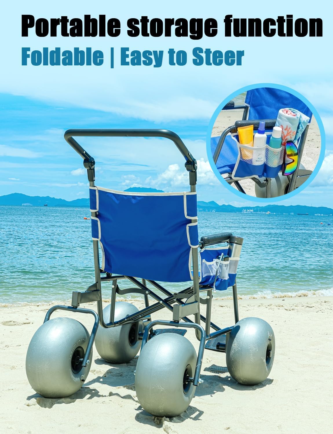 Beach Sand Wheelchair Foldable Heavy Duty, All Terrain Wheel Chair with 13'' Balloon Tires for Soft Sand, Beach Mobility Scooter & Beach Walker Alternative, 330 lbs Capacity