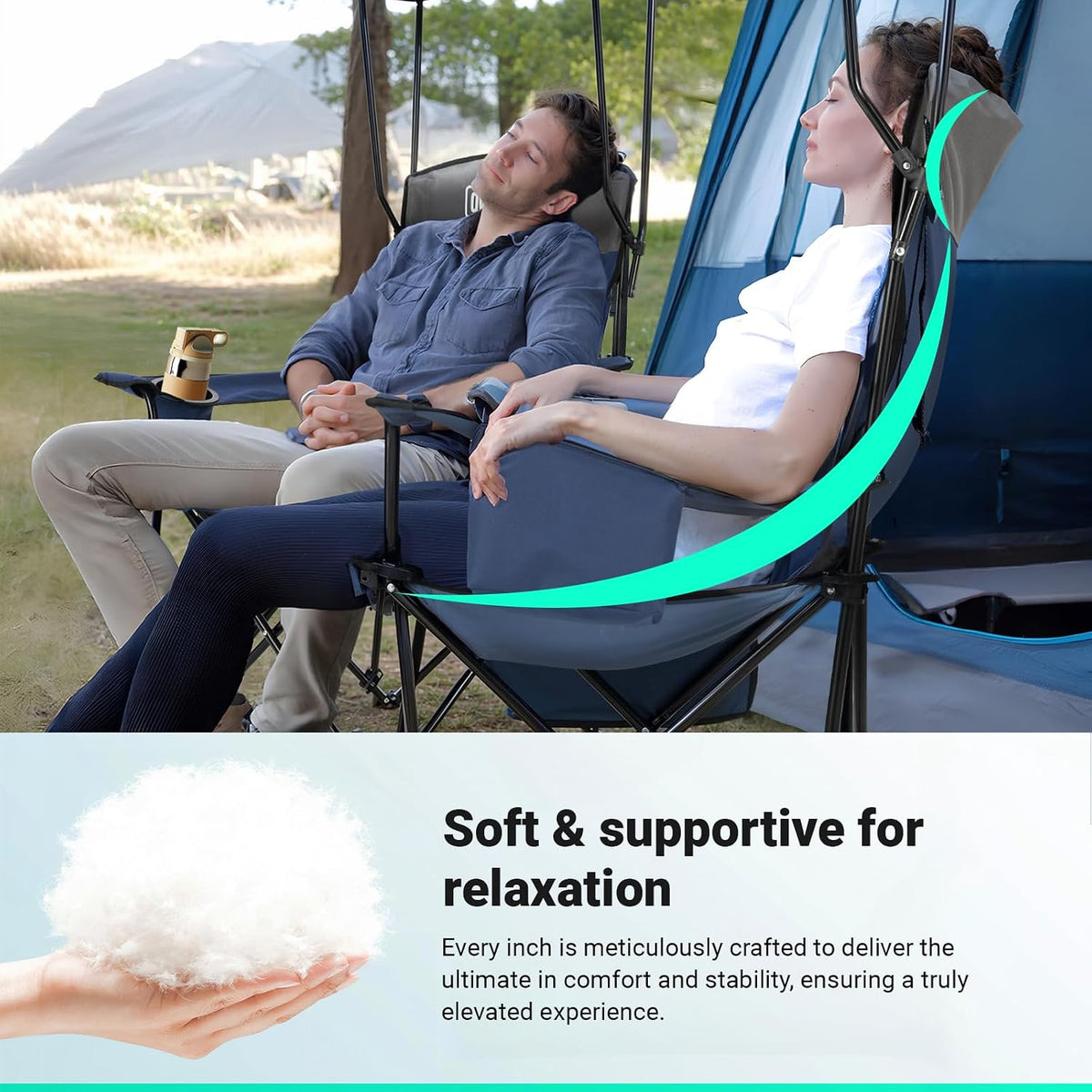 Overmont 2-Pack Camping Chairs with Canopy Shade - 330 lb Support
