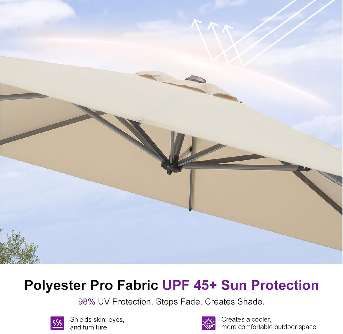 PURPLE LEAF Patio Umbrella with Base 9' x 11.5' 360° Rotation Control Beige