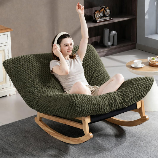 Oversized Papasan Rocking Chair Indoor with Bean Bag Cushion (Green)