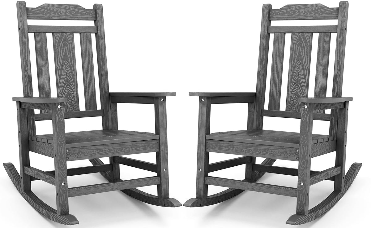SERWALL Outdoor Rocking Chair Set of 2, Patio Rocking Chair, Brown