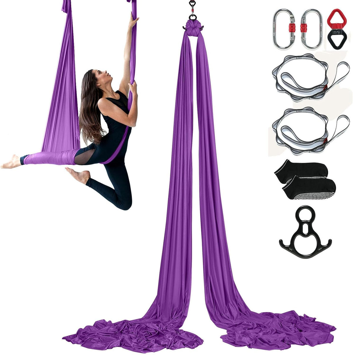 VEVOR Aerial Silk & Yoga Swing, Aerial Yoga Hammock Kit with 100gsm Nylon Fabric, Full Rigging Hardware & Easy Set-up Guide, Antigravity Flying for All Levels Fitness Bodybuilding