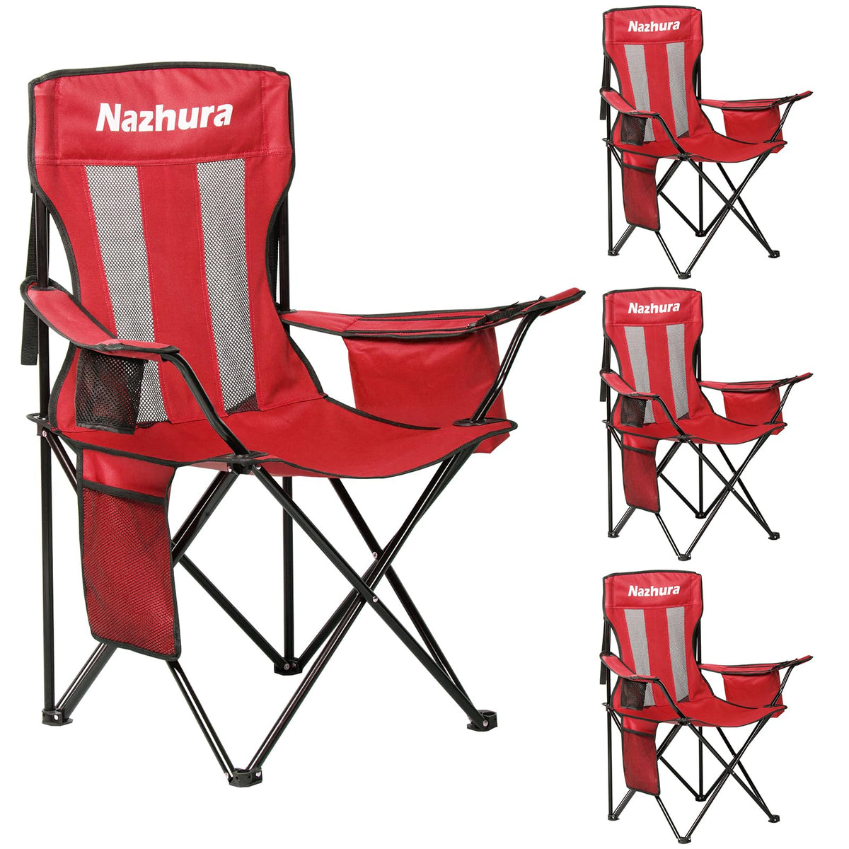 Nazhura 2 Pack Outdoor Camping Chairs Folding/Foldable/Portable with Cooler Pouch, Mesh Backrest and Cup Holder Pocket(Yellow, Metal, 2 Pack)
