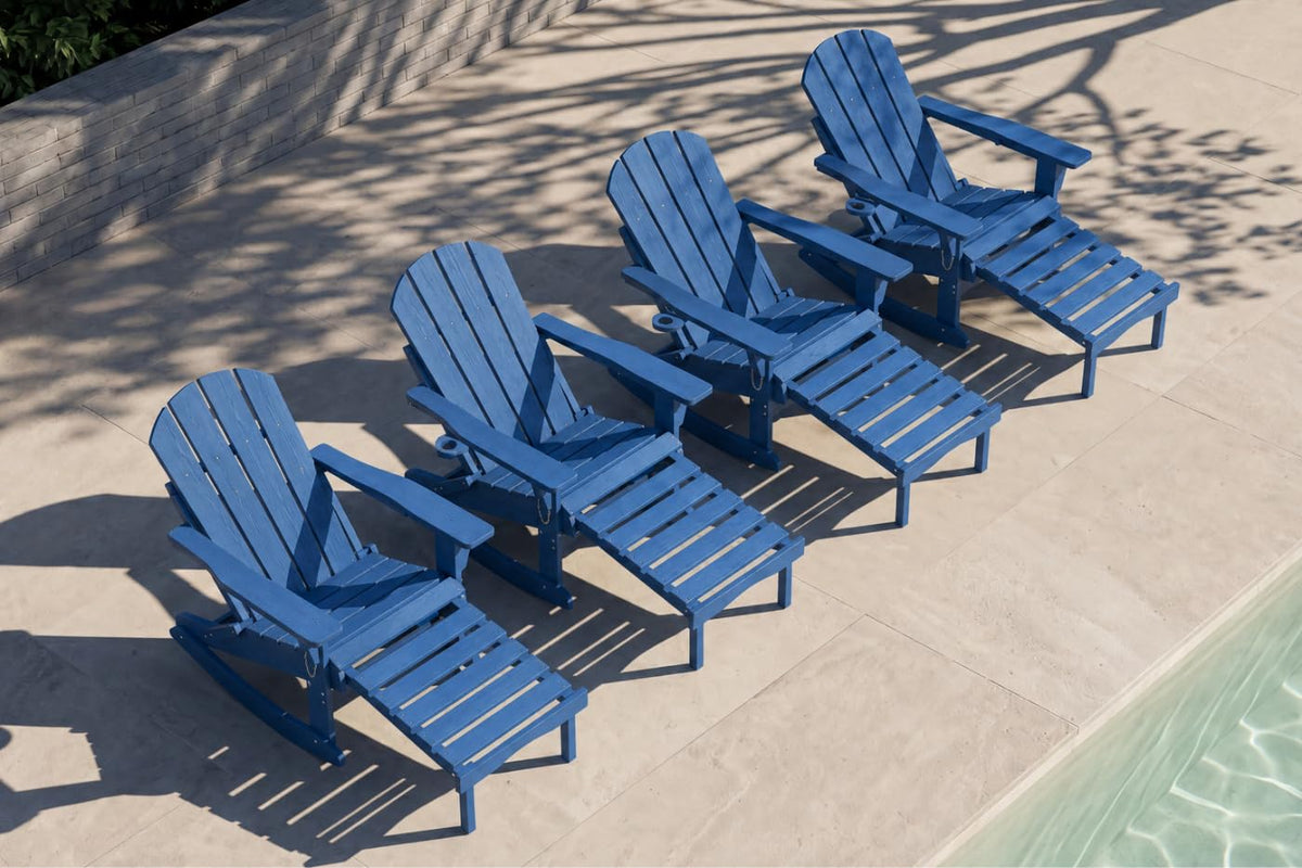 All-Weather HDPE Adirondack Rocking Chair, Heavy Duty Folding Porch Rocker with Curved High Back & Armrest, Comfortable Outdoor Lounge Chair for Backyard Patio Deck Garden, Aruba Blue