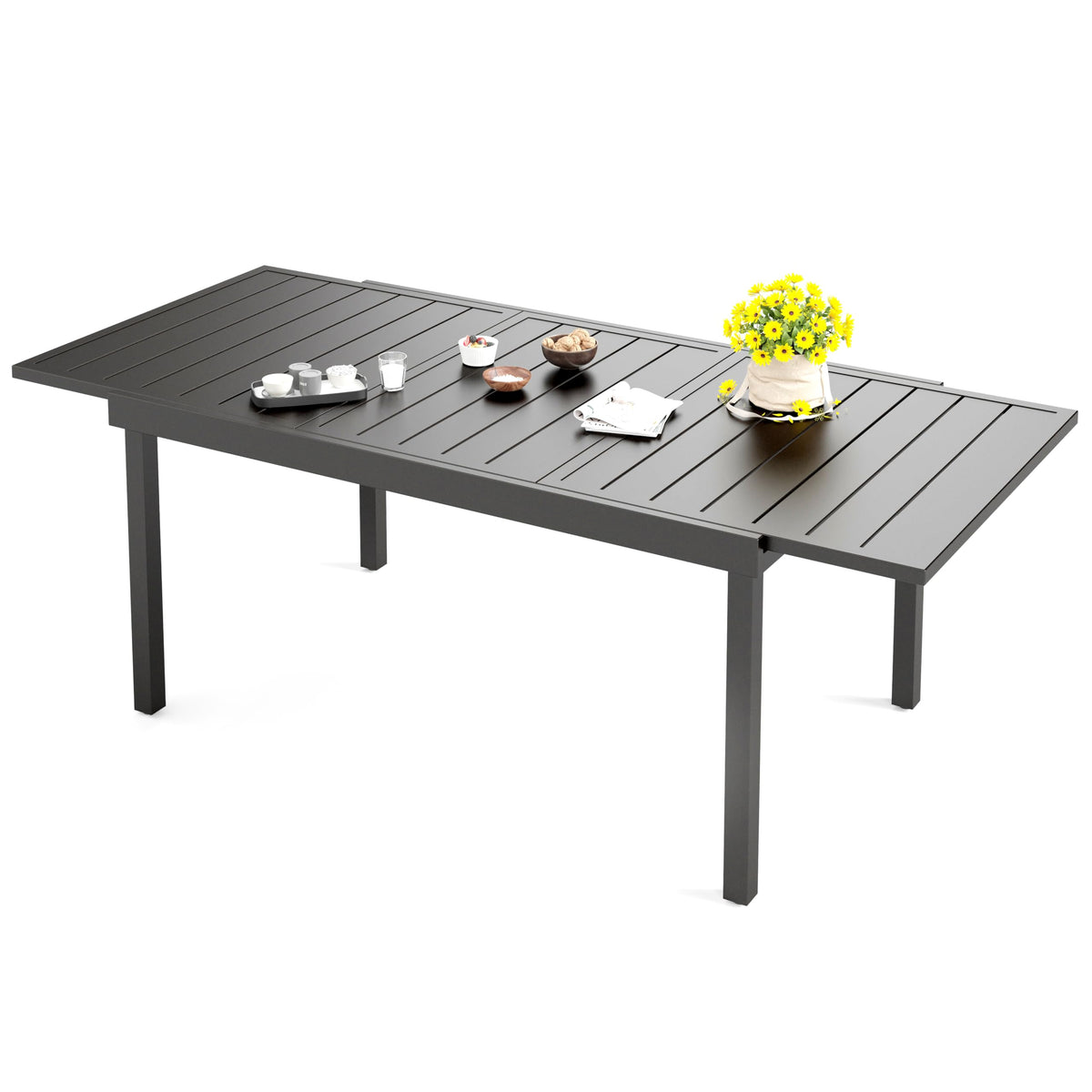 HERA'S HOUSE Outdoor Dining Table for 6, Brown Metal Table w/Umbrella Hole