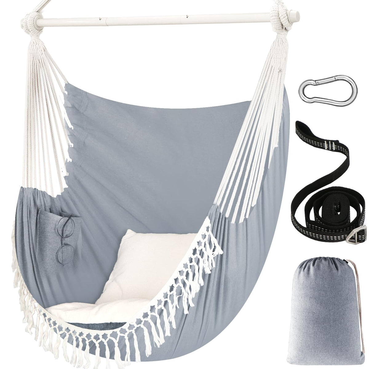 Chihee Hammock Chair Max 500 Lbs 2 Cushions Spreader Bar Strap Carabiner