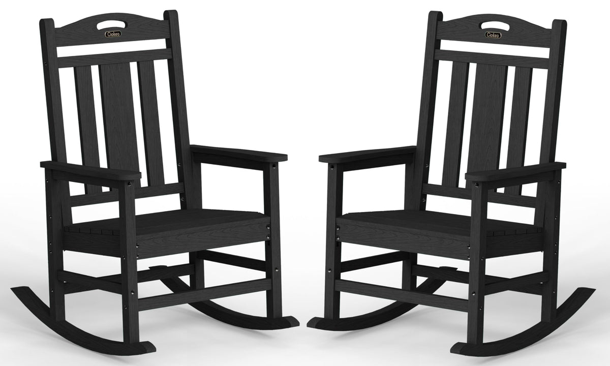 Ciokea Oversized Outdoor Rocking Chair, 380lbs Heavy-Duty Large Patio Rocker, Weather Resistant & Anti-Fade Porch Chair, High Back Cozy Rocking Chair for Outside, Fire Pit, Deck, Garden, Black