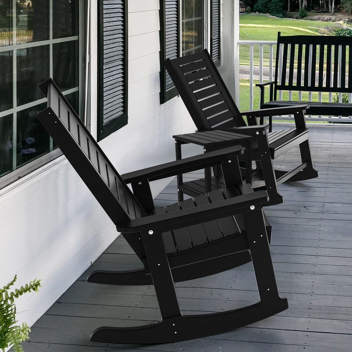 GREENVINES Oversized Outdoor Rocking Chairs Set of 2, HDPE Rocker, Black